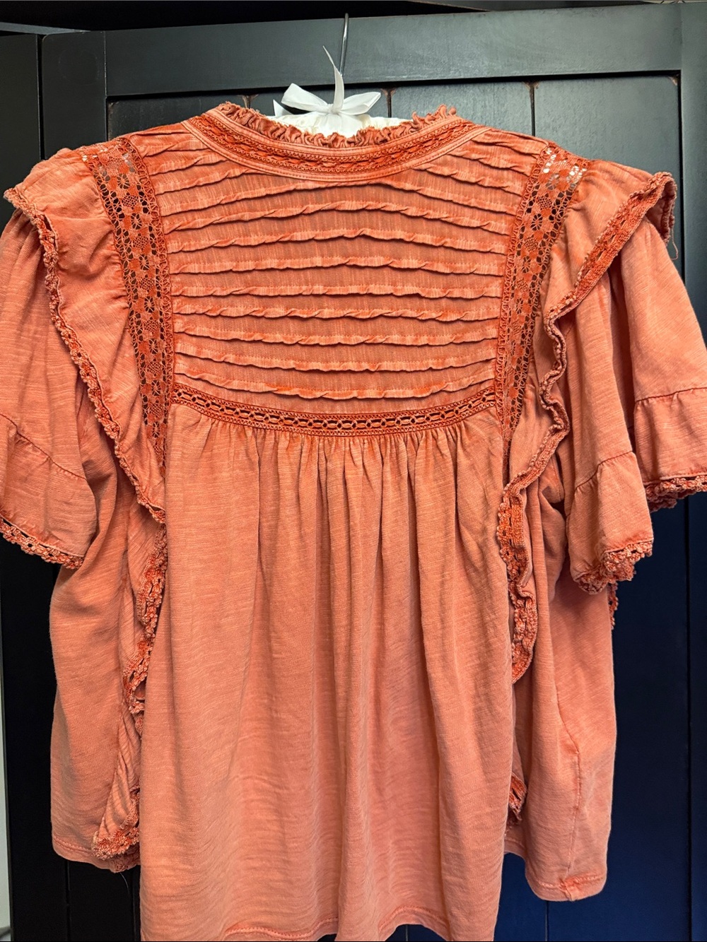 Free People Coral Ruffle Pintuck Lace-Trim Blouse